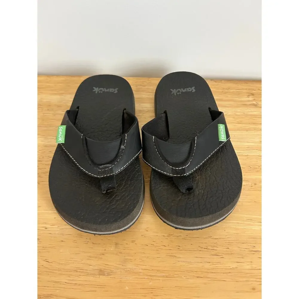 Sanuk Root Beer Cozy Flip Flops Black Sandals Kid's 12/13
